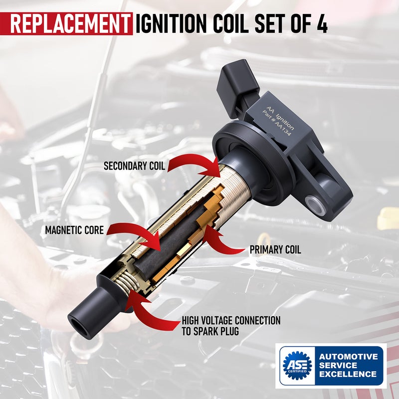 AA Ignition Ignition Coil Pack Set of 4 - Compatible with Toyota, Scion & Lexus Vehicles - Camry, Corolla, Solara, tC, xB, HS250h and more 2.0L, 2.4L models- Replaces 90919-02244, UF333 - Year Models 2001-2012 - Image 4